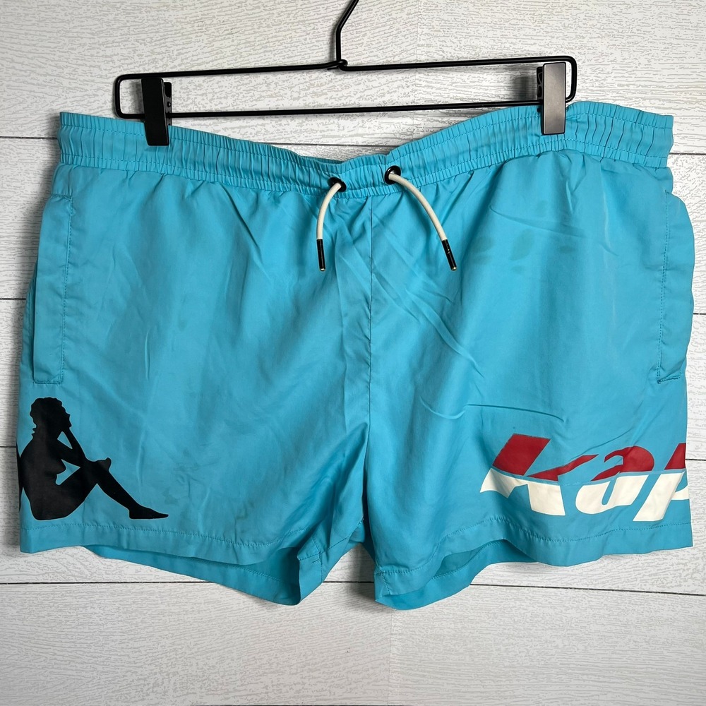 Kappa Mens Large Turquoise Blue Big Logo Mesh Lined Swim Trunks Board Shorts